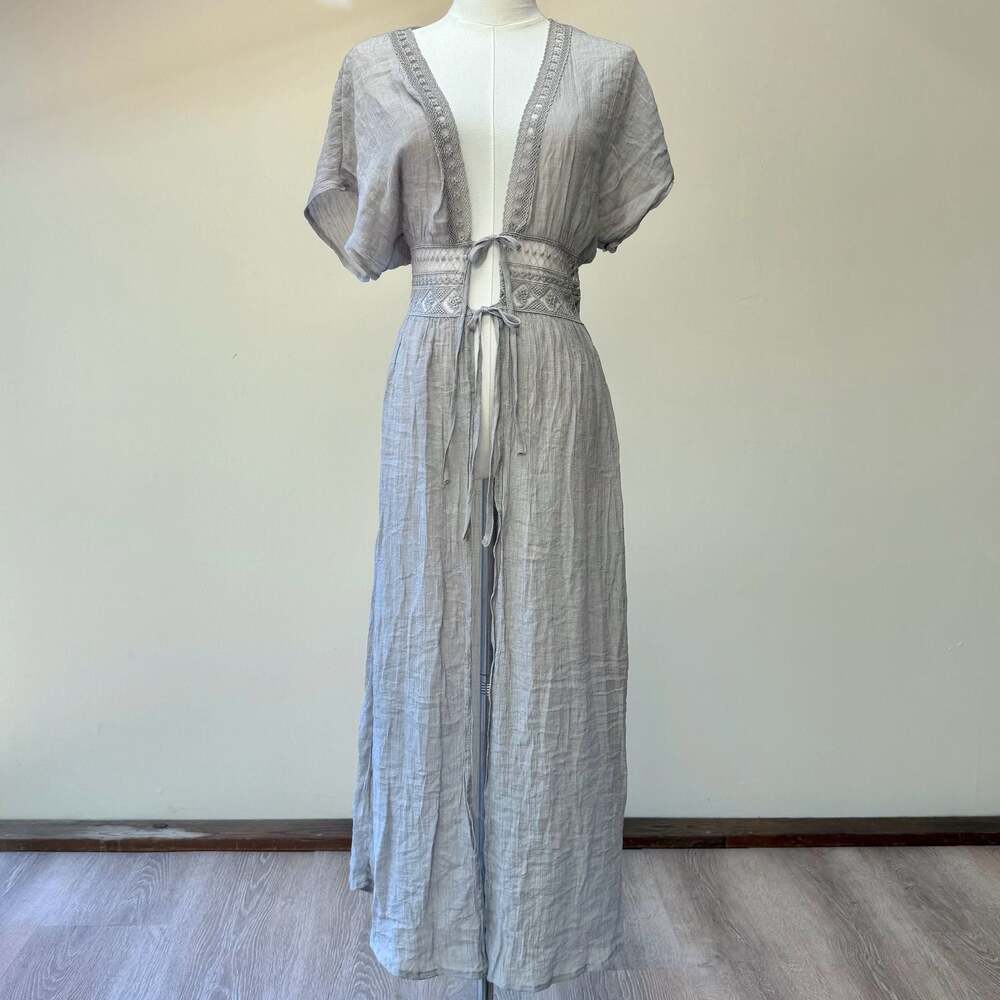 Gray Crochet Lace Maxi Swimsuit Beach Cover Up